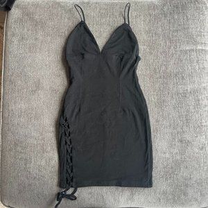 Tiger Mist Black Tight Dress with Lace-up Side (Size Small)
